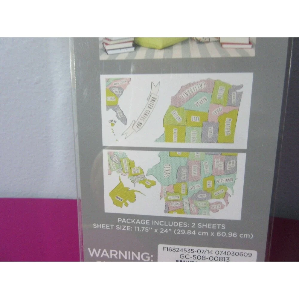 United States USA Map Wall Decor Self Adhesive 3' Home School Office New